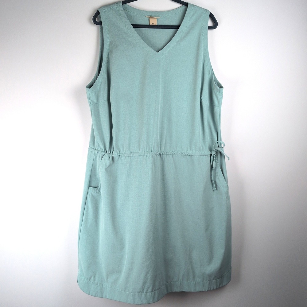 Duluth Trading Co Women XXL Breezeshooter Sleeveless Dress Aqua Green V-Neck